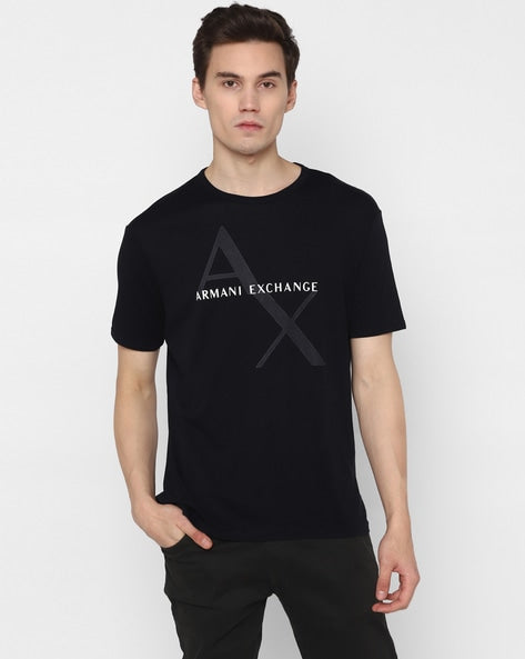Dark Harmony: AX Men's Half-Sleeve Round Neck T-Shirt in Black