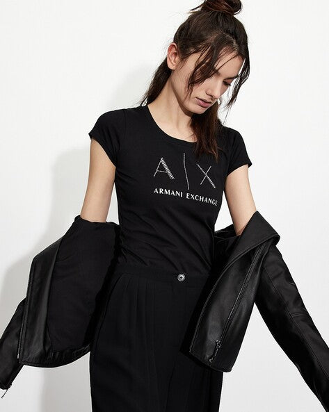 Shadow Chic: AX Women's Black Half-Sleeve Cotton Tee
