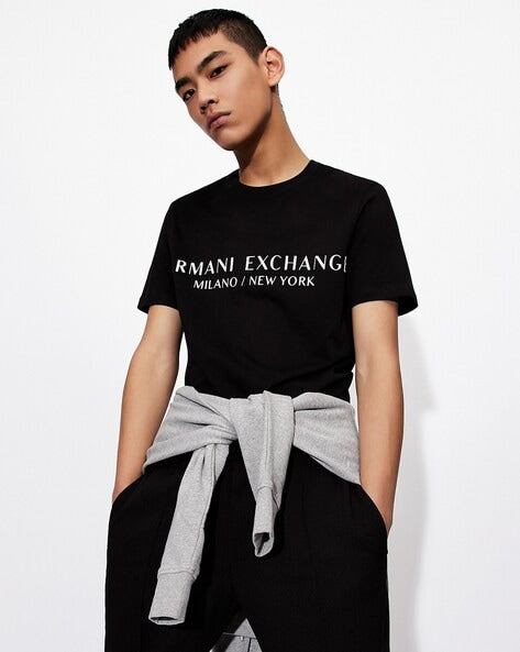 Dark Harmony: AX Men's Half-Sleeve Round Neck T-Shirt in Black