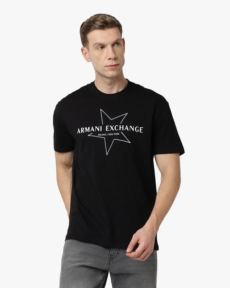 Dark Harmony: AX Men's Half-Sleeve Round Neck T-Shirt in Black