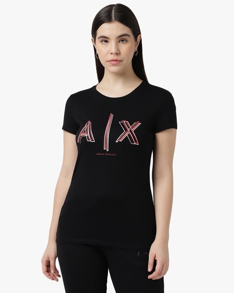 Shadow Chic: AX Women's Black Half-Sleeve Cotton Tee