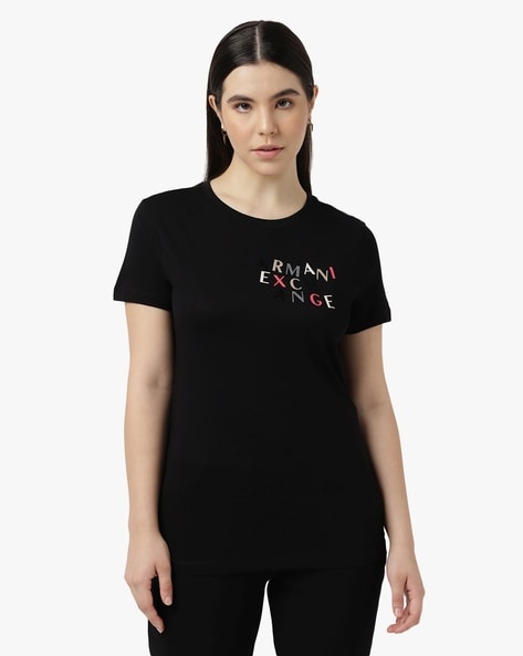 Shadow Chic: AX Women's Black Half-Sleeve Cotton Tee