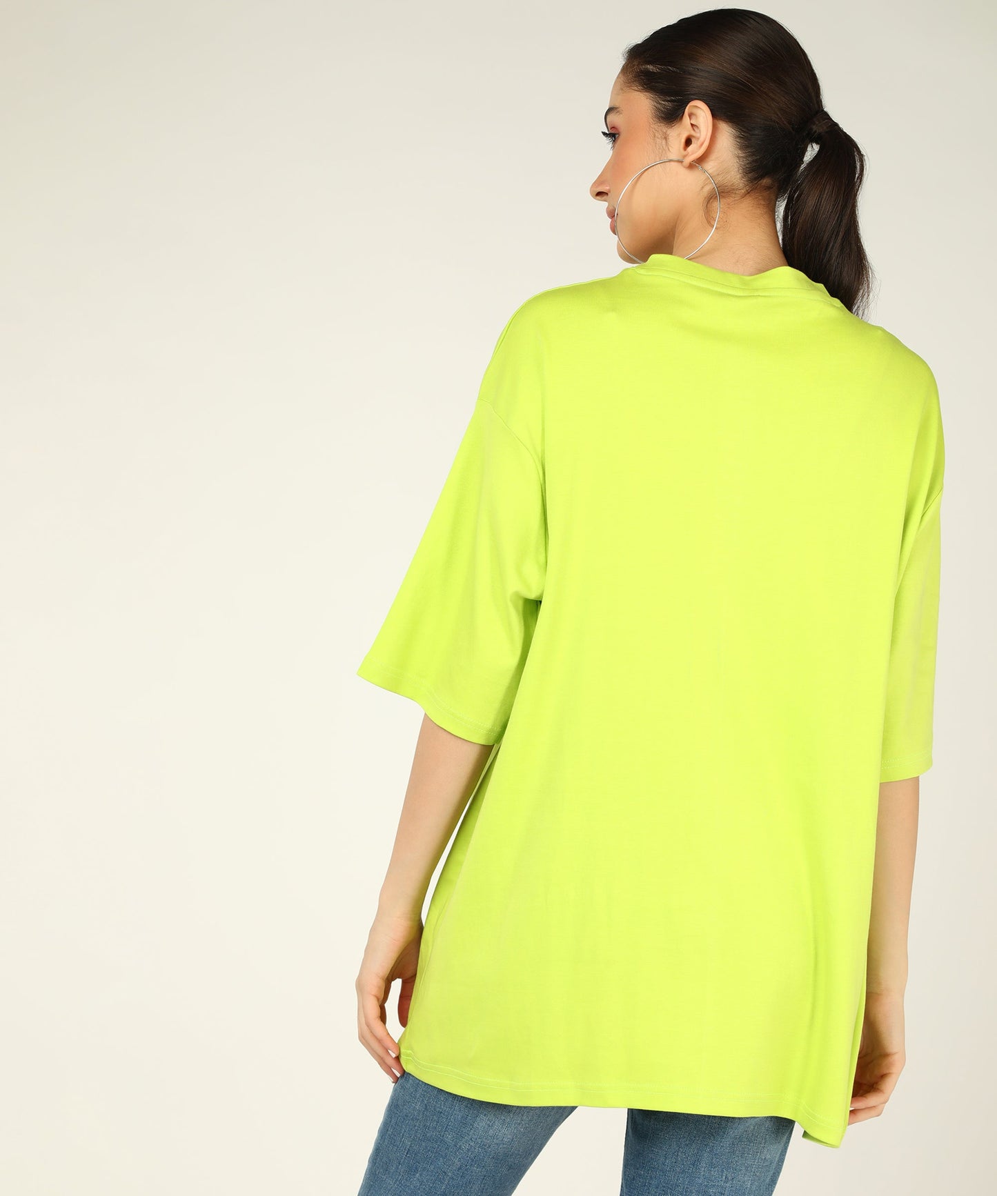 C K Women's Unisex OverSize Printed T.Shirts_(Neon Green)