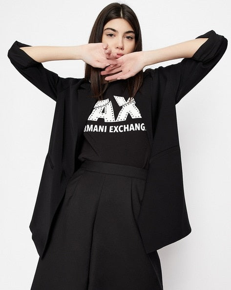 Shadow Chic: AX Women's Black Half-Sleeve Cotton Tee