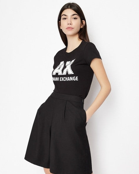 Shadow Chic: AX Women's Black Half-Sleeve Cotton Tee