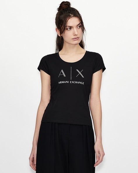 Shadow Chic: AX Women's Black Half-Sleeve Cotton Tee