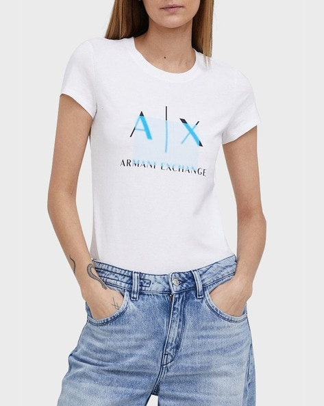 Lunar Glow: AX Women's White Round Neck T-Shirt