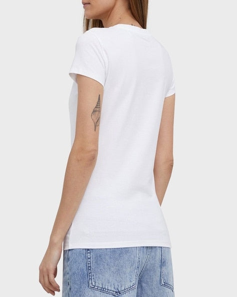 Lunar Glow: AX Women's White Round Neck T-Shirt