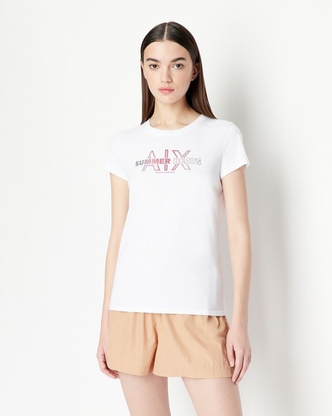 Lunar Glow: AX Women's White Round Neck T-Shirt