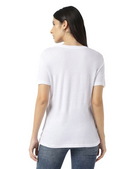 Lunar Glow: AX Women's White Round Neck T-Shirt