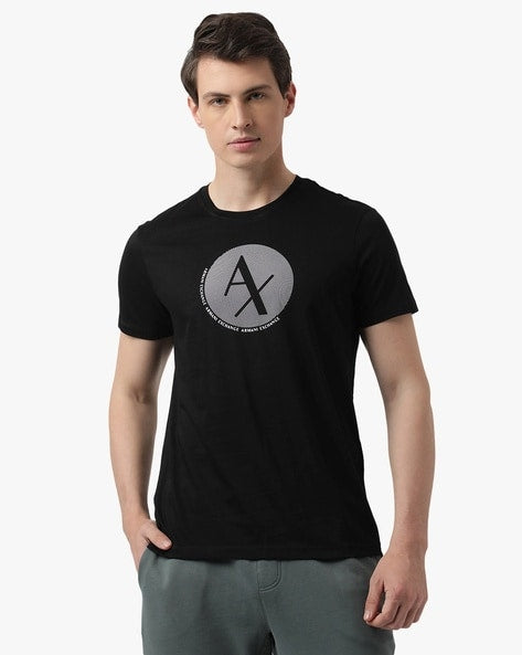 Dark Harmony: AX Men's Half-Sleeve Round Neck T-Shirt in Black