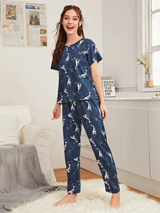 Women Printed T.Shirt & Pyjama Co-Ord Set