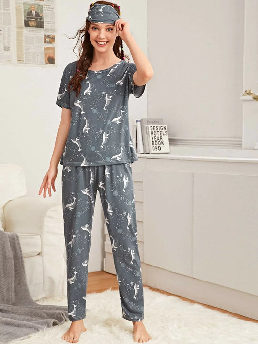 Women Printed T.Shirt & Pyjama Co-Ord Set