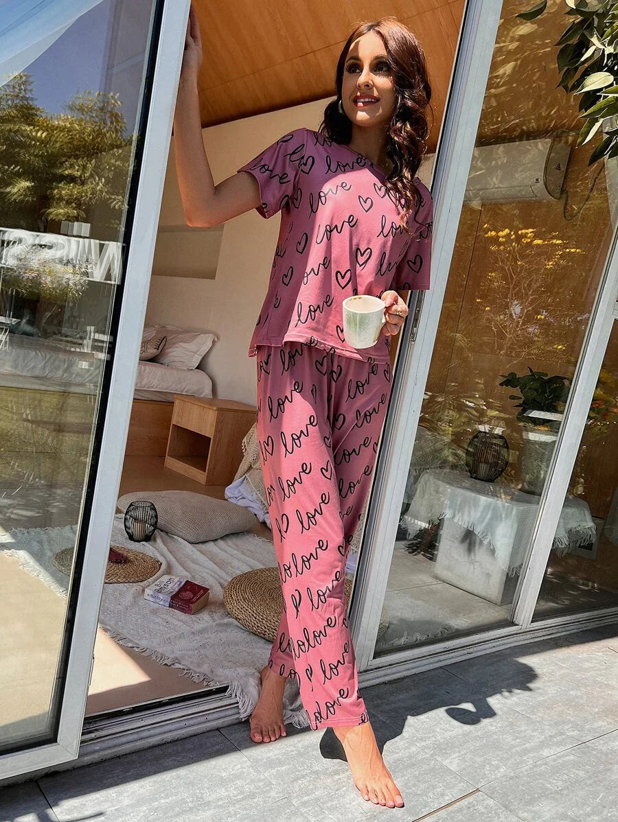 Women Printed T.Shirt & Pyjama Co-Ord Set