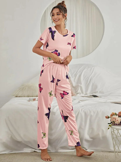 Women Printed T.Shirt & Pyjama Co-Ord Set