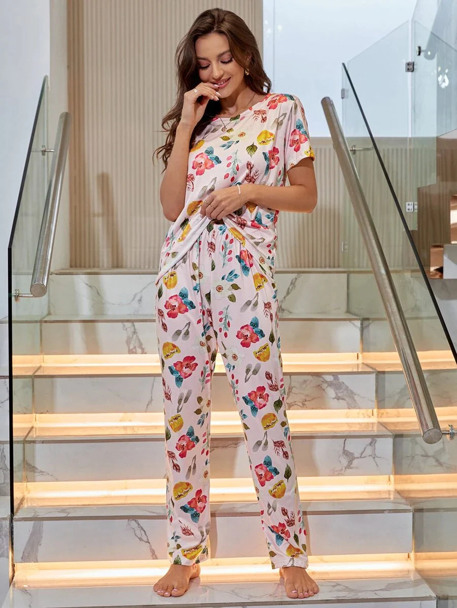 Women Printed T.Shirt & Pyjama Co-Ord Set
