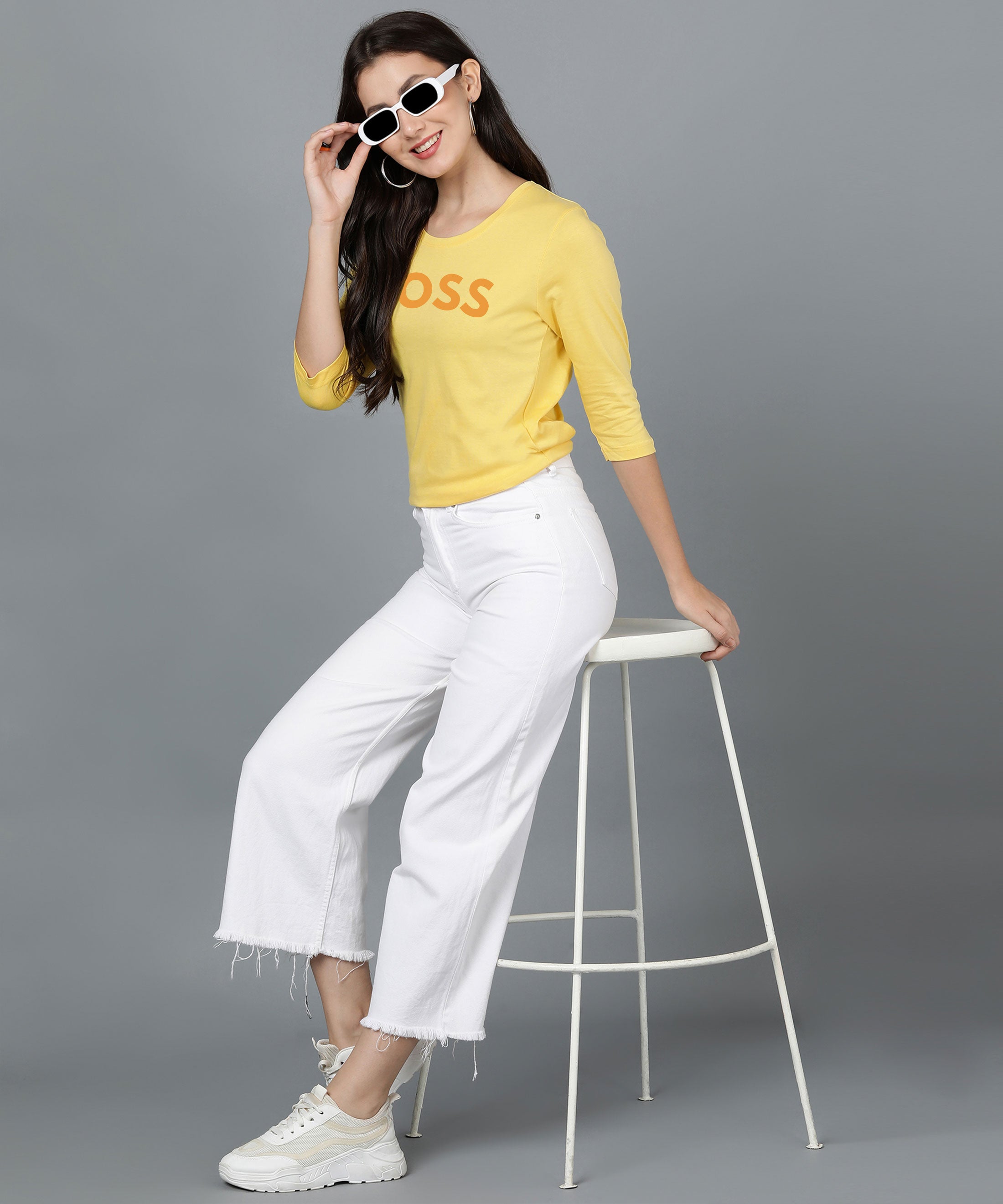 Women 3/4 Sleeve B O S S Printed T-shirt