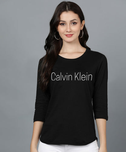 Women 3/4 Sleeve C K Printed T-shirt