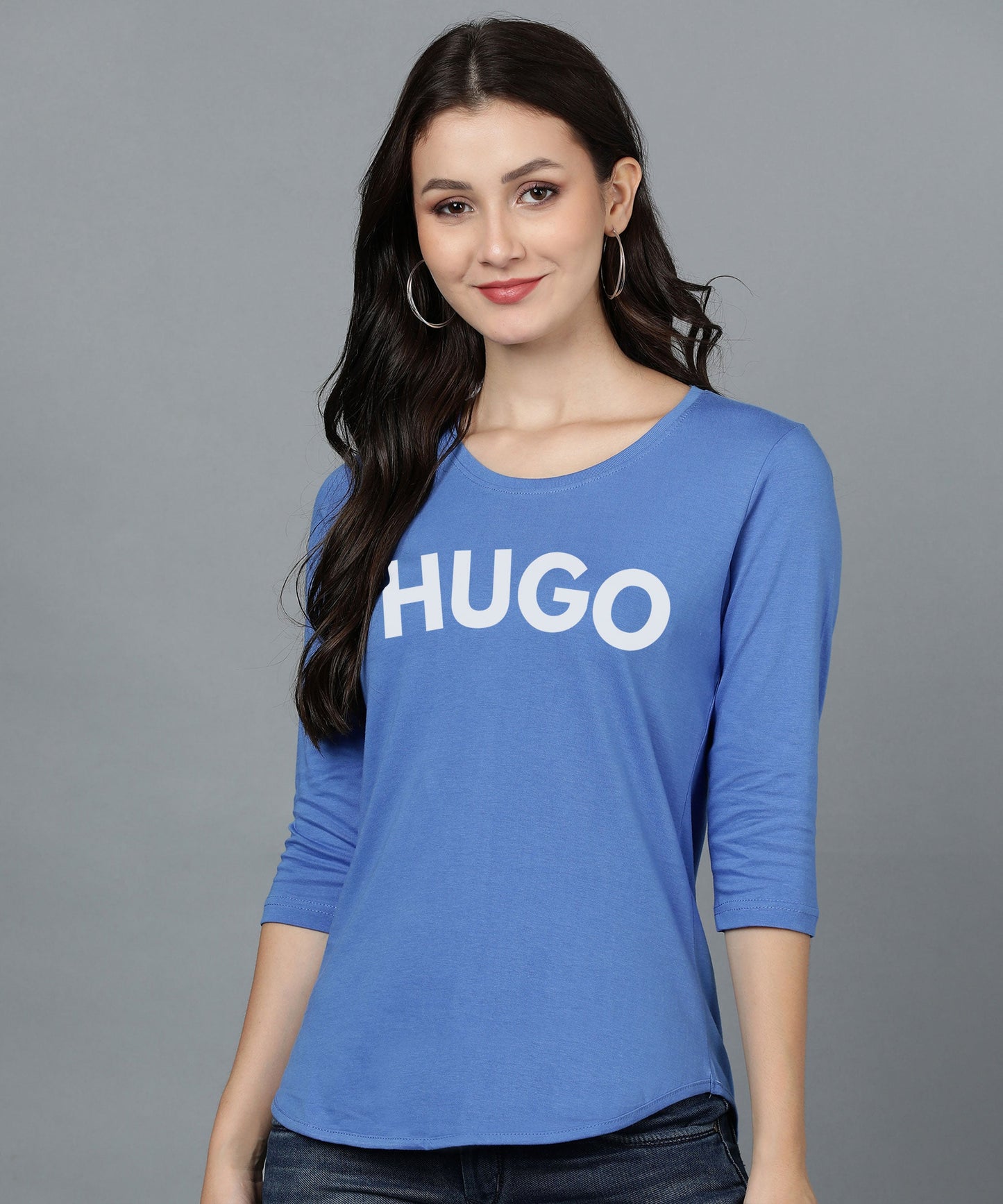 Women 3/4 Sleeve H U G O Printed T-shirt