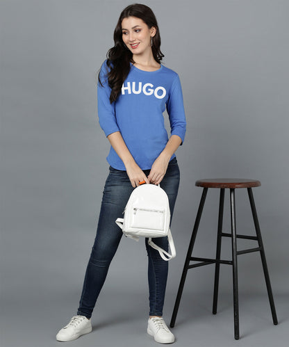 Women 3/4 Sleeve H U G O Printed T-shirt