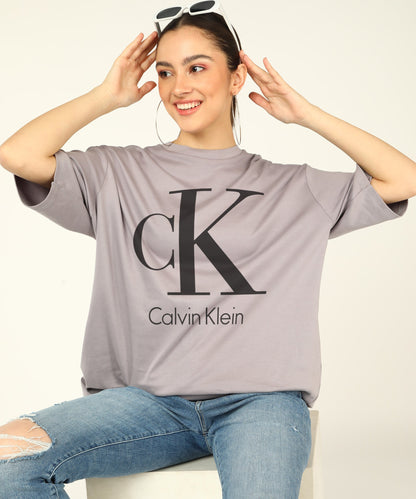 C K Women's Unisex OverSize Printed T.Shirts_(Steel Grey)