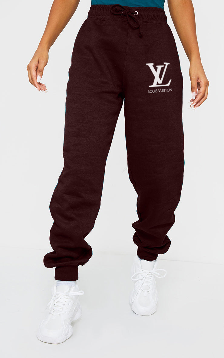 Women's Pocket Printed(LV) Jogger Sweatpants (Wine)