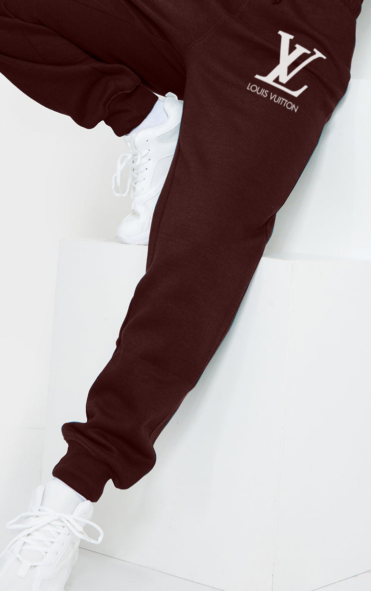 Women's Pocket Printed(LV) Jogger Sweatpants (Wine)