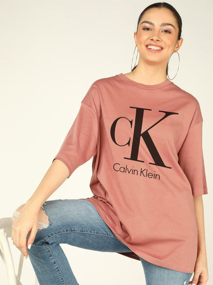 C K Women's Unisex OverSize Printed T.Shirts_(Chocolate)